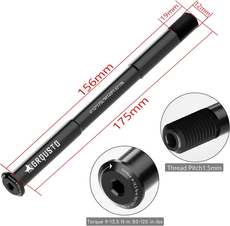 GRQUSTO 1.5mm Thread Pitch Front Rear Thru Axles for Road Mountain Bicyle Suspension Forks Rigid Forks and Bike Rear Frame, 6061 Aluminium Alloy Boost Through Axle: 12mm x 117mm to 181mm Includes 17 Lengths - Image 2